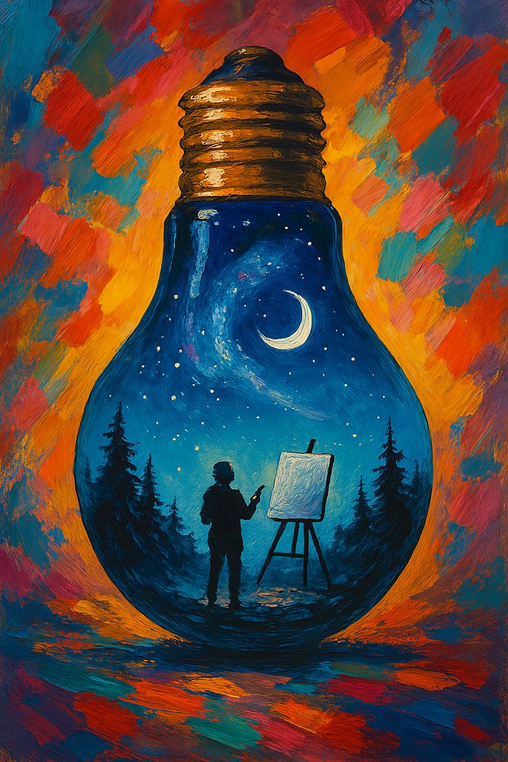 Artist working on a large canvas